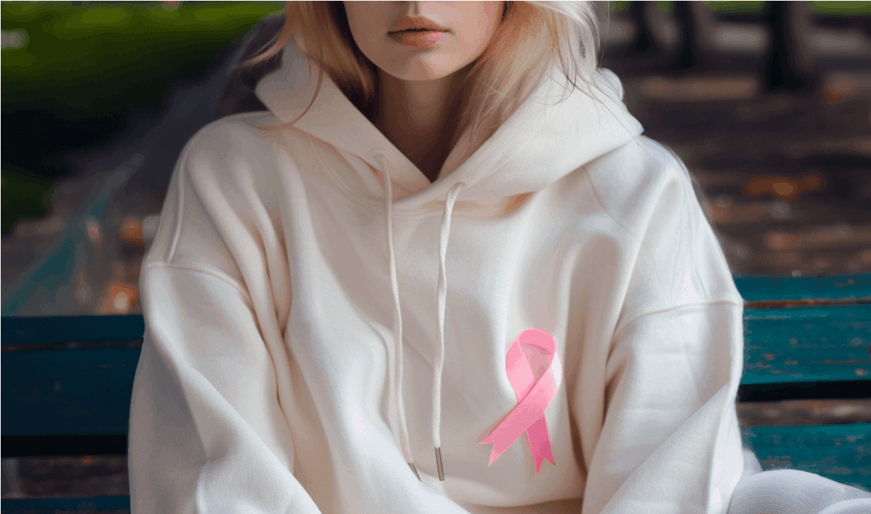 Young woman with pink ribbon for Pink October