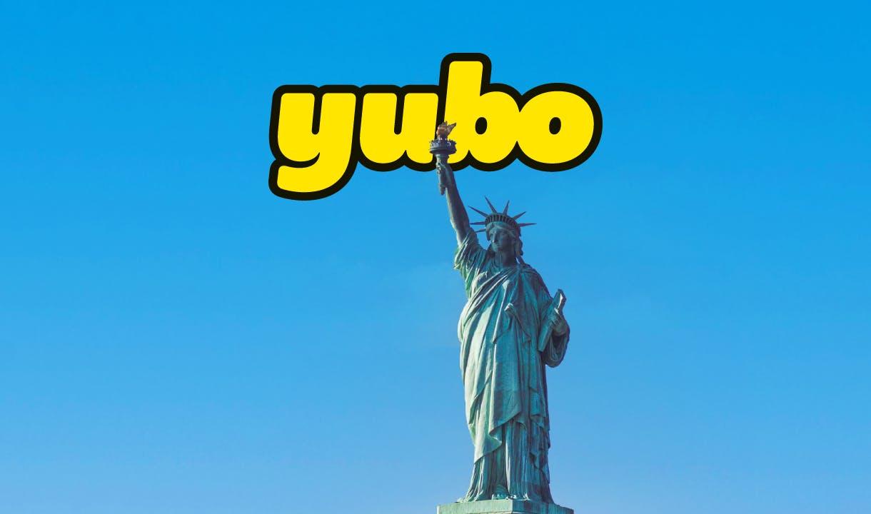 Yubo logo en Vrijheidsbeeld