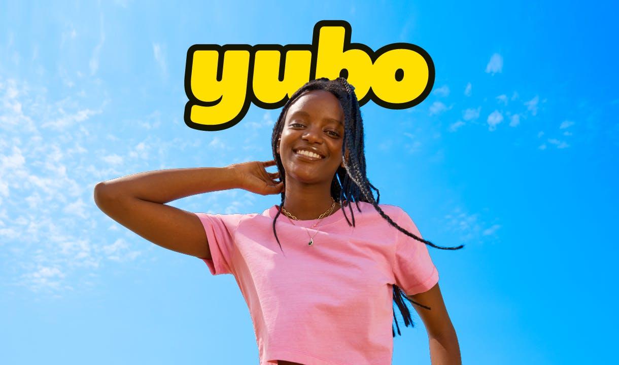 A teen girl and the Yubo logo